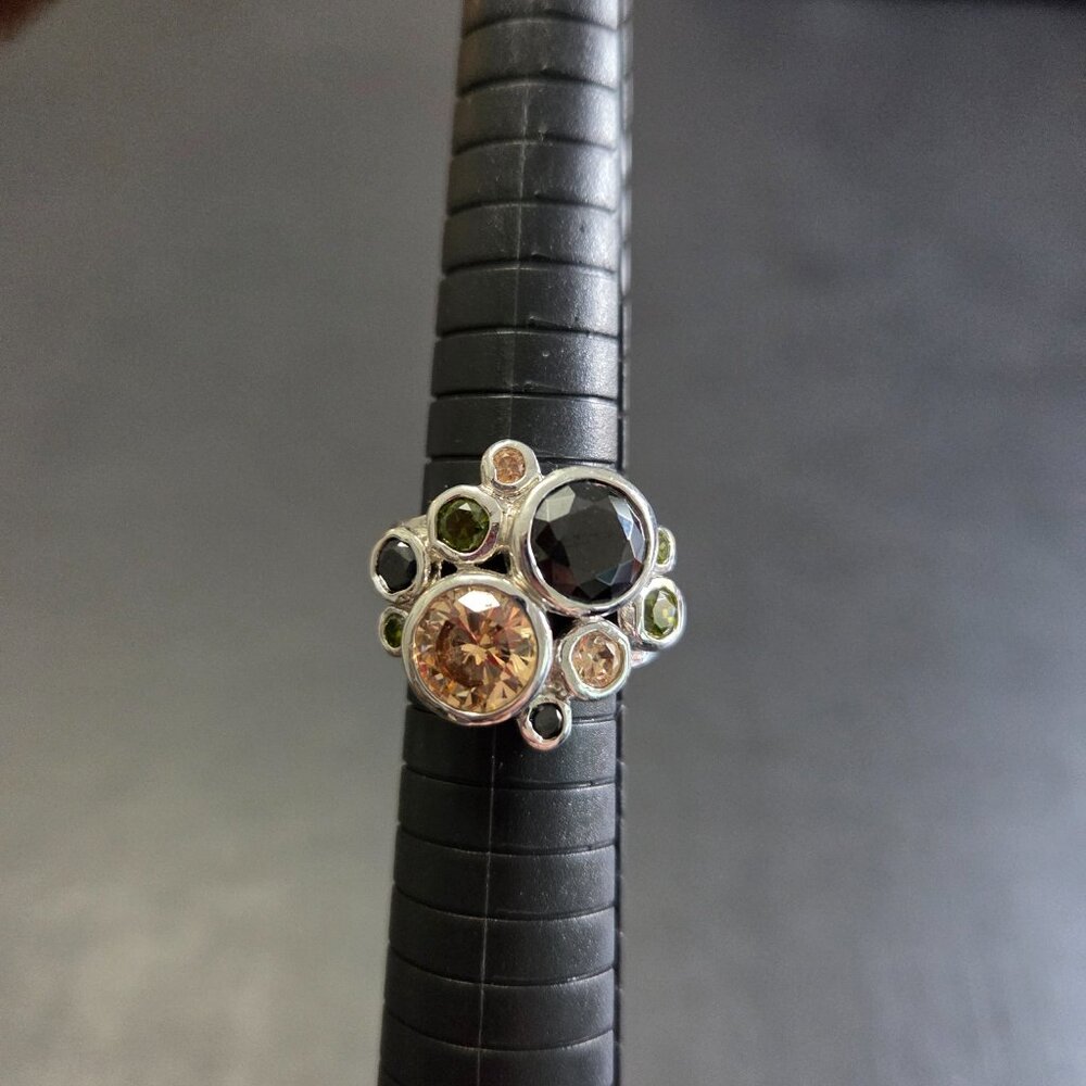 Chunky Stainless Steel Multi Gemstone Statement Ring Size 7